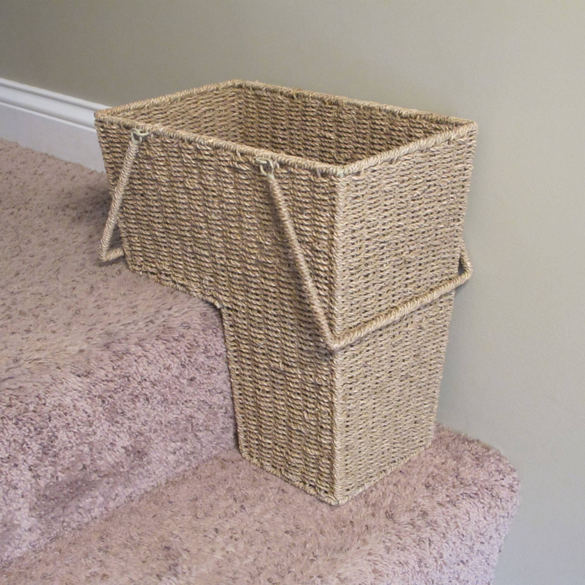 Household Essentials Seagrass & Corn Husk Wicker Stair Basket